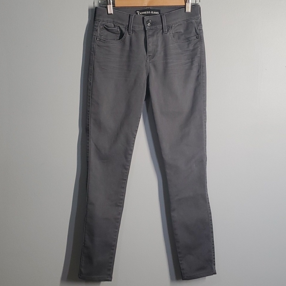 Express jeans women's size 2 grey extreme stretch legging mid rise mid-r…